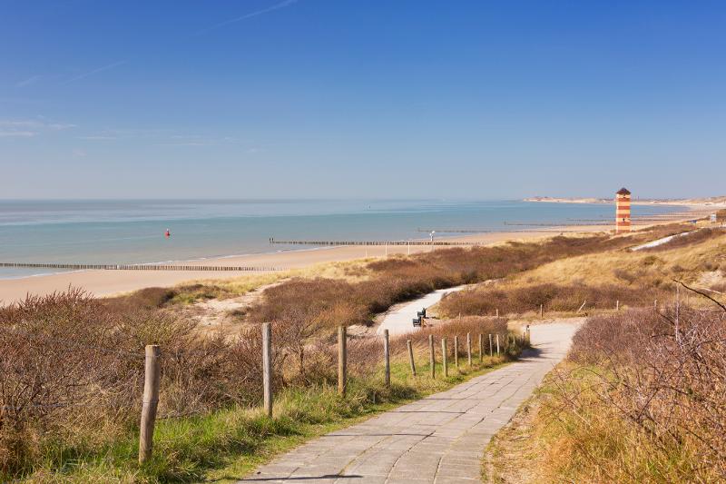 Ausblick auf Dünen und Leuchtturm im Familienurlaub Holland günstig 