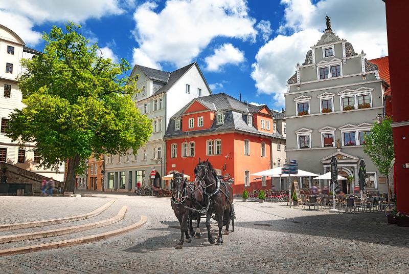 Eine Pferdekutsche in Weimar im Familienurlaub Thüringer Wald All Inclusive, hochhält