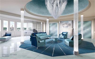 Blau gestaltete Lobby im Familienurlaub Paris